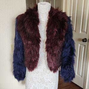 Unreal Fur Looking Color Block Faux Fur Jacket Whimsygoth Mob Wife